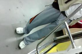 Exibitionist man play whit his excited bulge on the subway