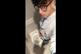 Twink with fat uncut dick piss at a rest stop toilet