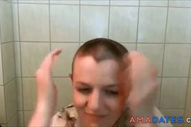 sexy redhead shaves her head bald