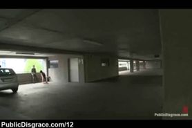 Bound babe fucked in public garage in the middle of the day