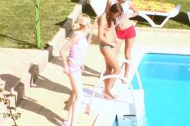 Three girls secret fucking by the pool - video 1