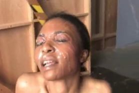 Ebony Babe Rubbing During Bukkake Bath