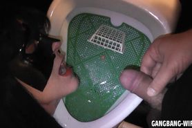 GANGBANG-WIFE - Wife gangbanged and pissed on in men's room