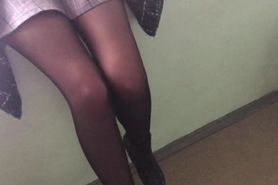 Watching a girl at the university. Black tights. FootFetish # 1