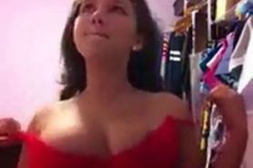 Dark haired teen plays with big tits