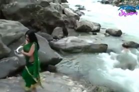 Desi girl in transparent wet saree showing boobshot show - video 1