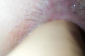 Slimy anal dildo dilatation