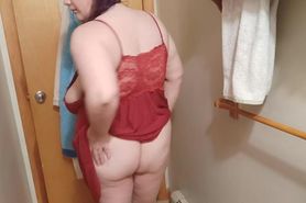 bbw wet hair, red lingerie, giant natural tits