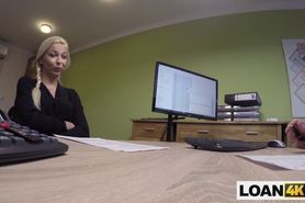 MILF real estate agent sucking and fucking for a loan