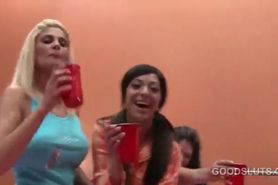 College girls trio drinking and flashing butts and tits