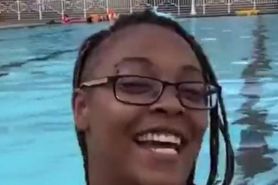 Busty Ebony Milf in pool