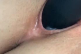 Close up wet pussy black dildo screw