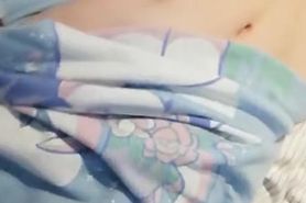 Cute femboy shows tummy and pink nipples