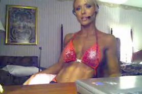 Beautiful Blonde in red Bikini flexing And Posing 04