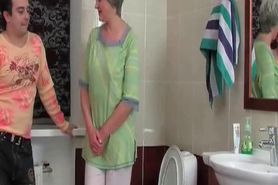 Mature slut gets nasty with her man in the bathroom