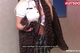 Letsdoeit - Busty Schoolgirl Barbie Sins Rides Two Rough Cocks During Lunch
