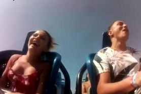 Sexy boobs fall out on a rollercoaster