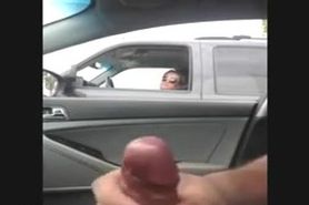Car flash and cum, she loves to watch