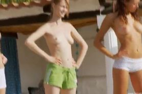 Six naked chicks by the pool from Russia - video 1