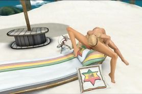 Two toon chicks making out on a sunny beach