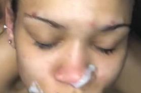 Teen curly haired red bone Takes cum to the face