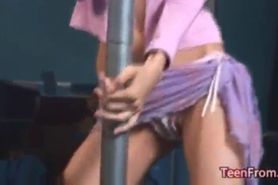 Thin small titted girl stripping