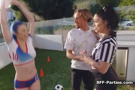 These besties love soccer and cock in team