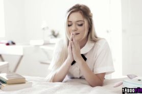 Blonde teen Noemie Bilas ass fucked to keeps her virginity