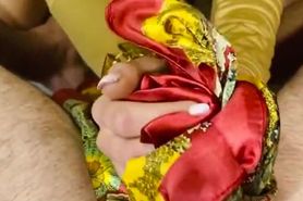 Sexy Spinner enjoys teasing erection with satin scarf