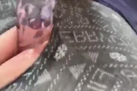 Quick close up 18 y/o fucking a glass dildo