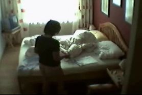 Caught milf masturbating on her bedroom. Hidden cam