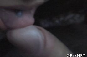 Teen rubs a big throbbing cock - video 5