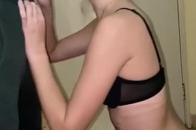 Cute teen blowjob on her knees and cum in mouth