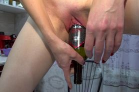 Super extreme insertion! Drink wife screw herself by very huge eggplant and bottle of vine!