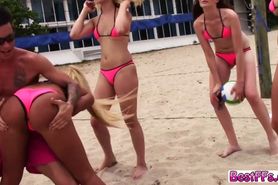 Lovely ladies played Volleyball under the warm summer sun
