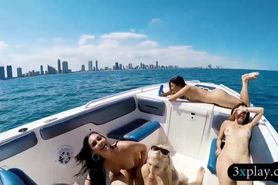 Sexy teen bffs groupsex with two horny men on speedboat