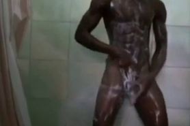 Hot black guy gets hs big cock wanked by slut