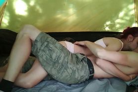 Sex in a tent on a public beach   Cumshot on tummy