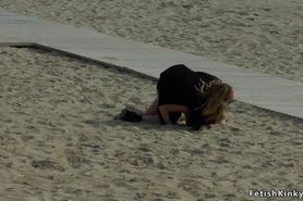 Naked Euro babe disgraced on the beach