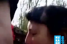 British goth gives blowjob in the woods