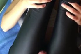 Leather Leggings Thigh Job and Cum between Thighs