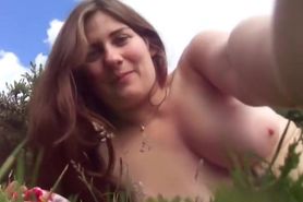 curvy brunette outdoor selfie