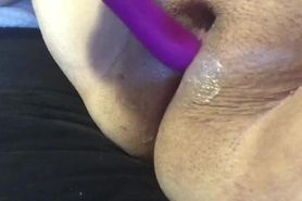 Pushing toy back out creamy wet pussy