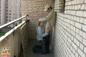 Blowjob on Balcony by Young Blonde Teen