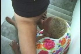 Black Granny with Fat Ass Fucked in the Stairs