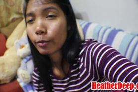 10 Weeks Pregnant Thai Teen Heather Deep gives blowjob and gets cum in mouth and swallows