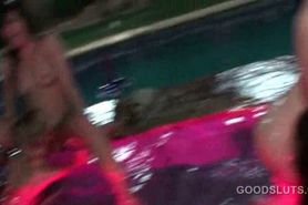 Awesome college gangbang by the pool with sexy teens