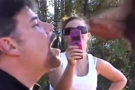 Cuckold Sucking in Woods while wife films