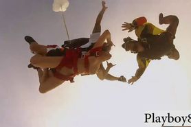 Badass hot babes sky diving and have fun