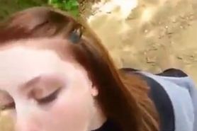 Fucking a teen girls mouth in public park and she swallows
